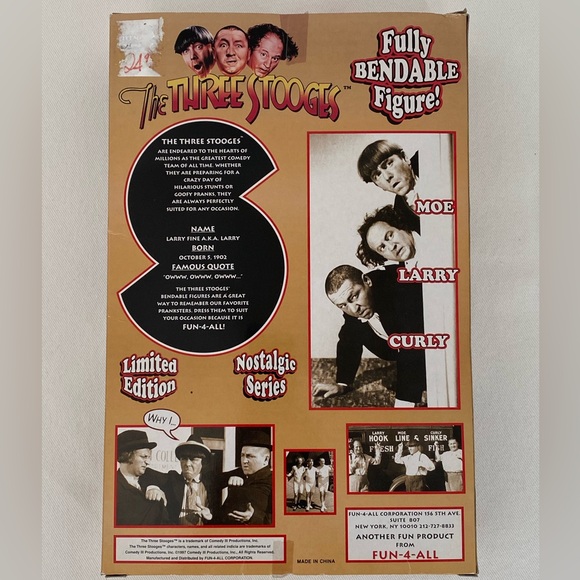 THE THREE STOOGES - LARRY FINE - FULLY BENDABLE FIGURE - NIB - Picture 2 of 2
